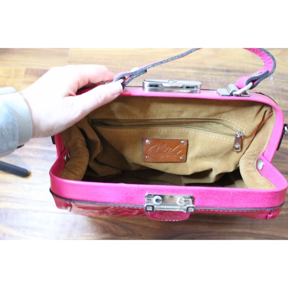 PATRICIA NASH GRACCHI Pink Floral Embossed Genuine Leather Handbag - Picture 10 of 11